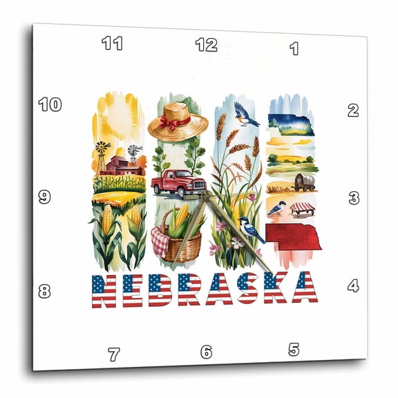 3drose, Nebraska State. Usa. Local Aspects. Classy Family Travel Artsy Gift, 10x10 Wall Clock