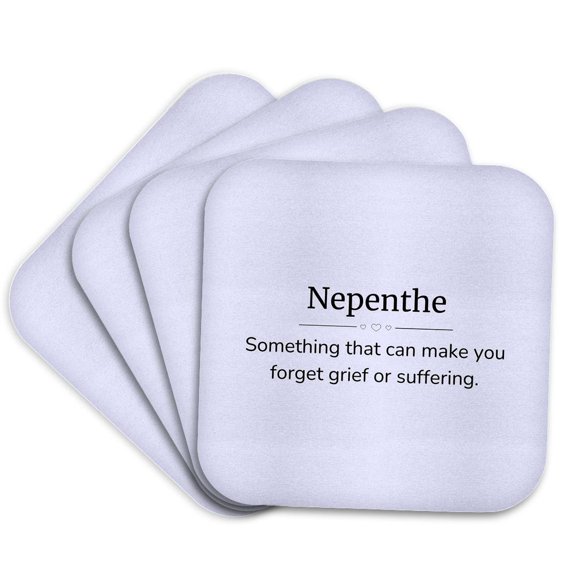 3drose, Nepenthe and Its Meaning Typography, Set of 4 Coasters - Cork