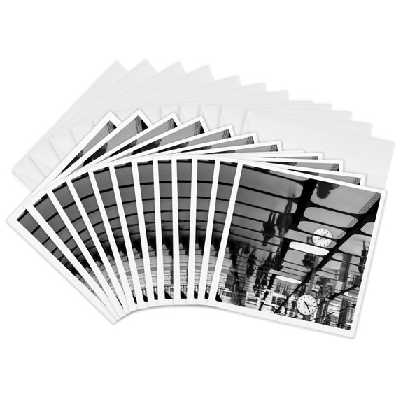 3drose, Netherlands, Amsterdam. Commuters Reflected in Ceiling, Train Station, 12 Greeting Cards with Envelopes