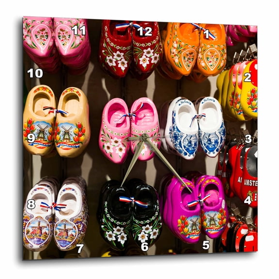 3drose, Netherlands, Amsterdam. Dutch Wooden Shoes, 15x15 Wall Clock