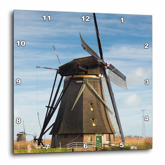 3drose, Netherlands, Kinderdijk. Traditional Dutch Windmills, 13x13 Wall Clock