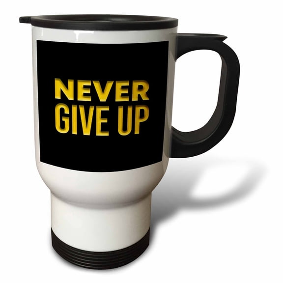 3drose, Never Give up Inspirational Text of Yellow Color on Black Gift, 14oz Stainless Steel Travel Mug