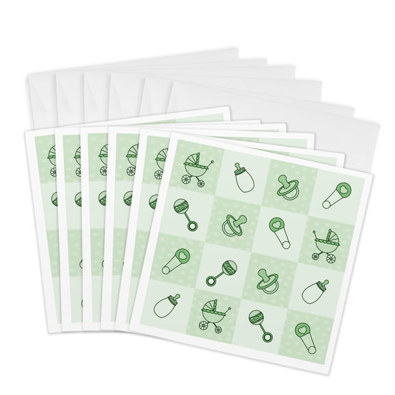 3drose, New Baby Gift Green, 6 Greeting Cards with Envelopes