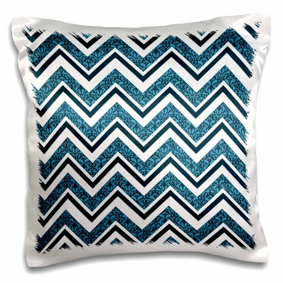 3drose, New Generation Damask Patterned Chevron Stripes in Bright Blue, 16x16 inch Pillow Case