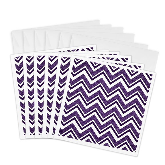 3drose, New Generation Damask Patterned Chevron Stripes in Purple, 6 Greeting Cards with Envelopes