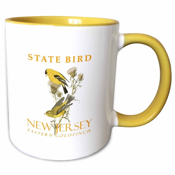 3drose, New Jersey Territory Bird the Eastern Goldfinch Vintage Illustration, 11oz Two-tone Yellow Mug