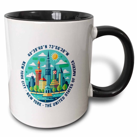 3drose, New York City, New York, the United States of America, Coordinates, 11oz Two-tone Black Mug