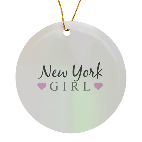 3drose, New York Girl - Ny Home State Pride - Usa - United States of America Text and Cute Girly Pink Hearts, Circle Porcelain Ornament