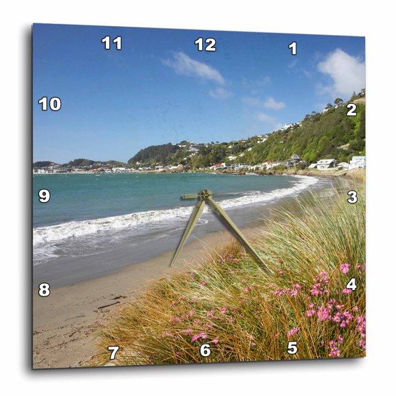 3drose, New Zealand, Wellington Harbour, Worser Bay, Beach-au02 Dwa6127 - David Wall, 10x10 Wall Clock
