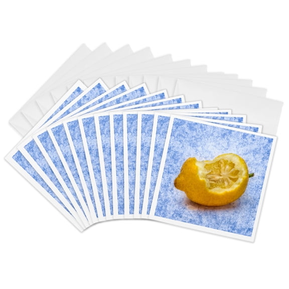 3drose, Nibbled Lemon. Keep Smiling, Funny Composition, 12 Greeting Cards with Envelopes
