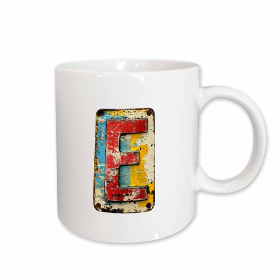 3drose, Nice Letter E. Grunge Metal Monogram, Industrial Style Color Gift, 11oz Mug