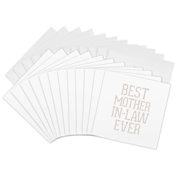 3drose, Nice Text Best Mother in Law Ever. Flower Lettering, Pastel Colors, 12 Greeting Cards with Envelopes