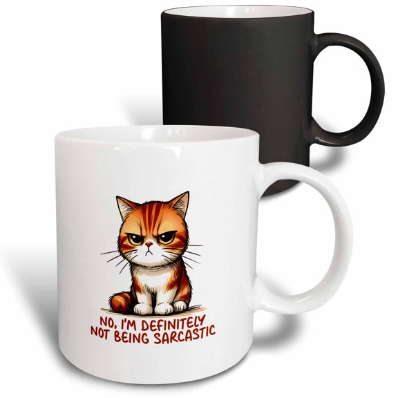 3drose, No, I Am Definitely Not Being Sarcastic and a Funny Cat Gift, Charm, 11oz Magic Transforming Mug