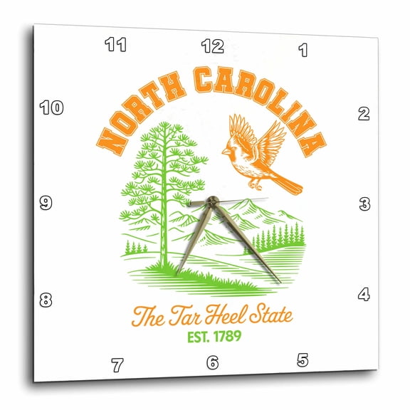 3drose, North Carolina State, the Usa. the Tar Heel State. Est. in 1789, 10x10 Wall Clock