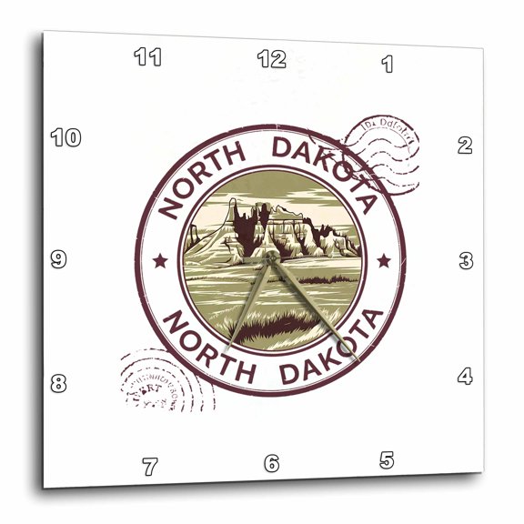 3drose, North Dakota State. United States of America. Faux Postmark. Art Gift, 10x10 Wall Clock