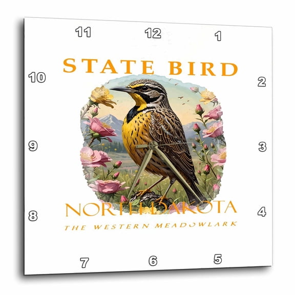 3drose, North Dakota Territory Bird Western Meadowlark, 10x10 Wall Clock
