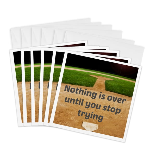 3drose, Nothing Is over Until You Stop Trying, Baseball, Black, 6 Greeting Cards with Envelopes