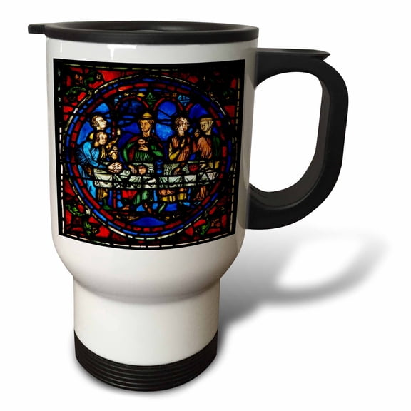 3drose, Notre Dame De La Belle Verriere Stained Glass Window in Paris, 14oz Stainless Steel Travel Mug