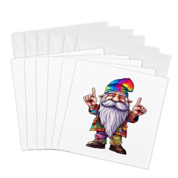 3drose, Number One Colorful Hippie Gnome Illustration, 6 Greeting Cards with Envelopes