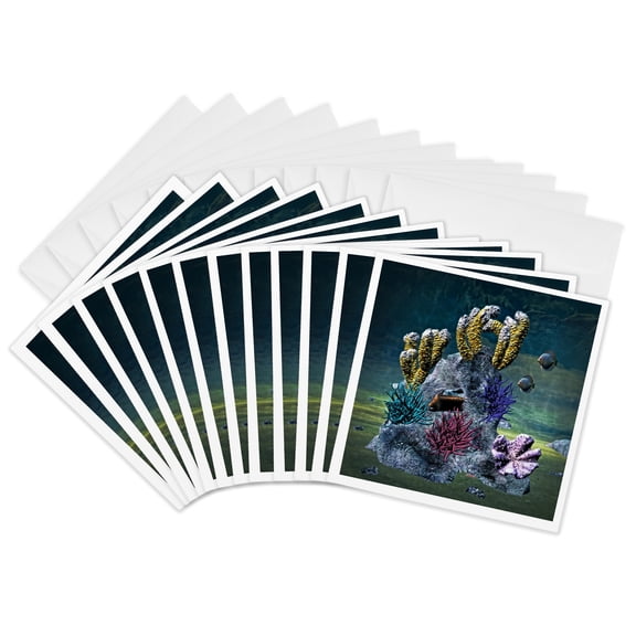 3drose, Ocean Scene with a Variety of Multi Colored Corals, 12 Greeting Cards with Envelopes