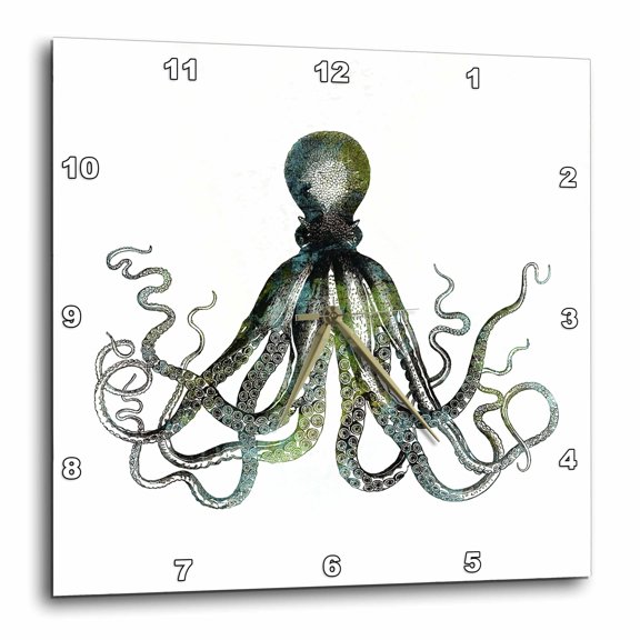 3drose, Octopus Drawing on White Background, 15x15 Wall Clock