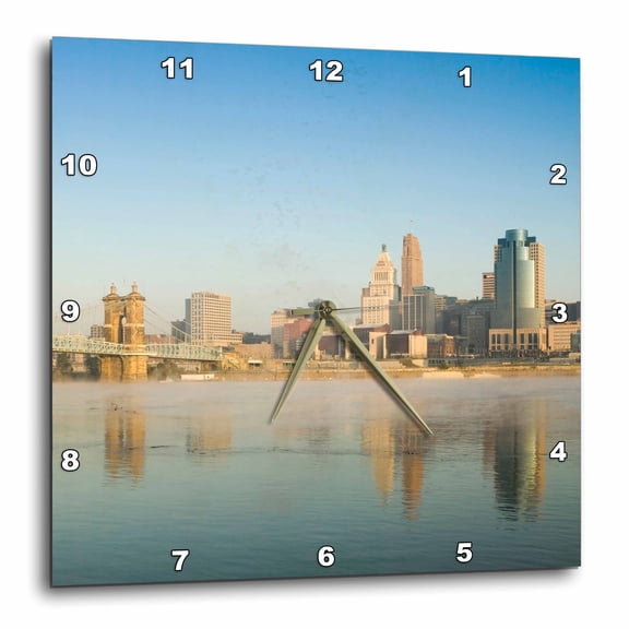3drose, Ohio, Cincinnati Skyline on the Ohio River - Us38 Wbi0029 - Walter Bibikow, 10x10 Wall Clock