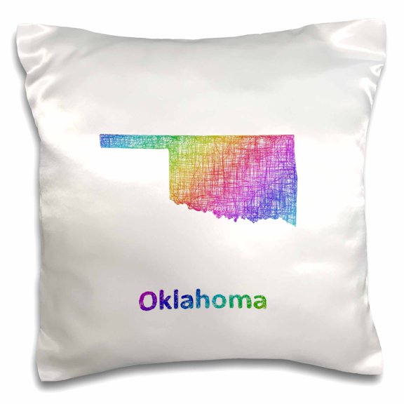 3drose, Oklahoma State Map - Rainbow Sketch Design, 16x16 inch Pillow Case
