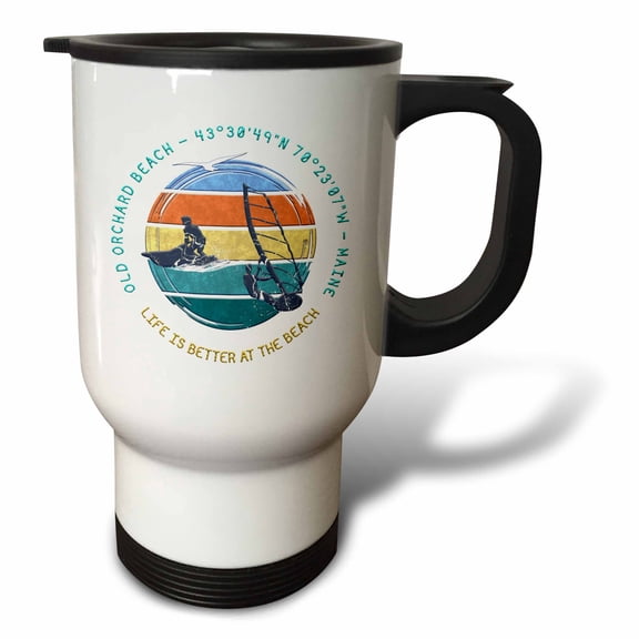 3drose, Old Orchard Beach, York County, Maine. Summer Beach Memorial Gift, 14oz Stainless Steel Travel Mug