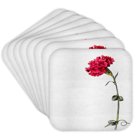 3drose, One Red Single Stem Carnation Flower, Set of 8 Coasters - Cork