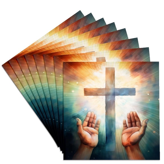 3drose, Open Hands to Receive Gods Love Christian Prayer Painting, Set of 8 Ceramic Tile Coasters