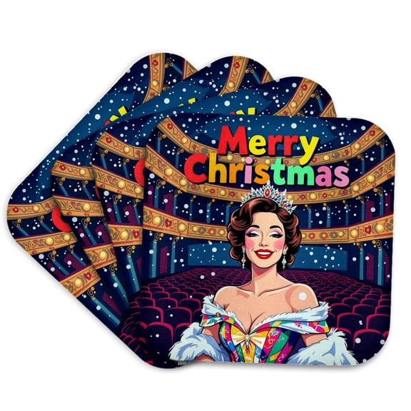 3drose, Opera Diva. Beautiful Lady. Merry Christmas. Art Greeting Card, Gift, Set of 4 Coasters - Soft