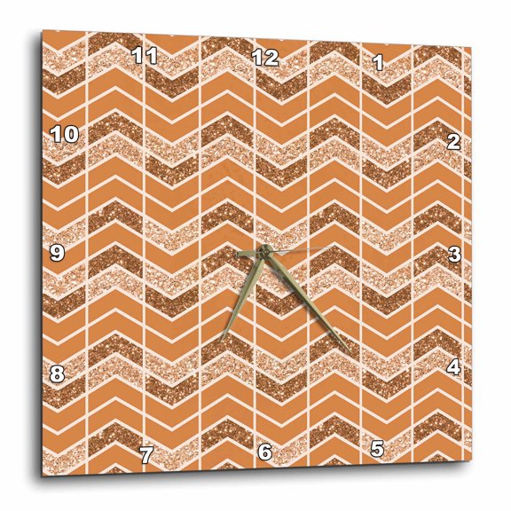 3drose, Orange Image of Glitter Broken Chevron Stripes Pattern, 15x15 Wall Clock