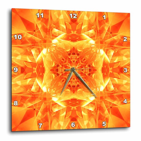 3drose, Orange Kaleidoscope Digital Mandala of Orange Glasses in Brightly Reflective Design, 13x13 Wall Clock