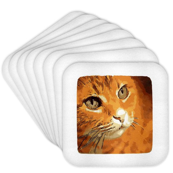 3drose, Orange Tabby Cat Face Black Outline Art, Set of 8 Coasters - Cork