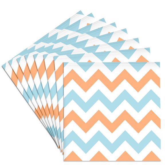 3drose, Orange and Light Blue Chevron Zig Zag Pattern - White Zigzag Stripes, Set of 8 Ceramic Tile Coasters
