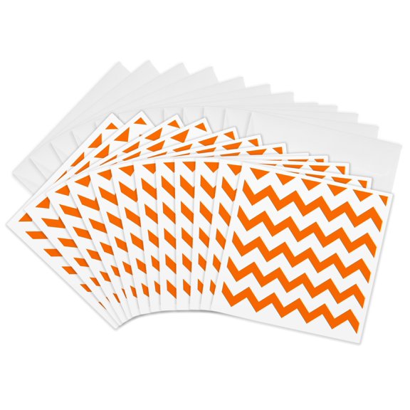 3drose, Orange and White Chevron Pattern, 12 Greeting Cards with Envelopes