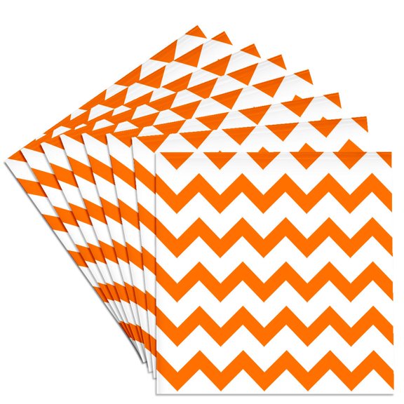 3drose, Orange and White Chevron Pattern, Set of 8 Ceramic Tile Coasters