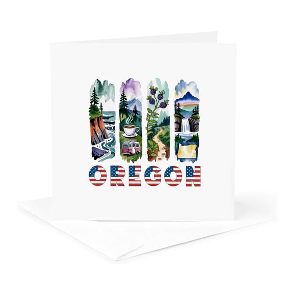 3drose, Oregon State. Usa. Local Aspects. Amazing Travel, Vacations Art Gift, 1 Greeting Card with Envelope