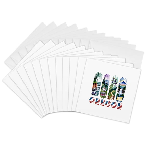 3drose, Oregon State. Usa. Local Aspects. Amazing Travel, Vacations Art Gift, 12 Greeting Cards with Envelopes
