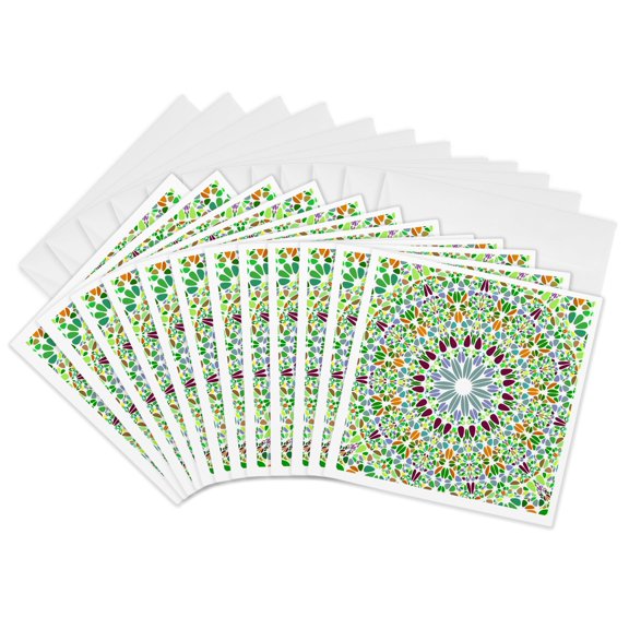 3drose, Oriental Dynamic Abstract Round Mosaic Mandala Background, 12 Greeting Cards with Envelopes