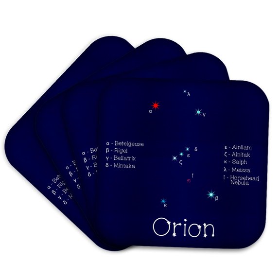 3drose, Orion Star Asterism. Star Colors, Names. Elegant Astronomy, Set of 4 Coasters - Soft
