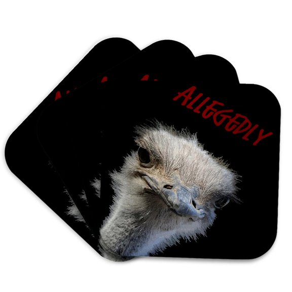 3drose, Ostrich Funny Bird Face with Goofy Expression Allegedly, Set of 4 Coasters - Soft
