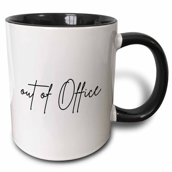 3drose, Out of Office Cursive Typography, 11oz Two-tone Black Mug