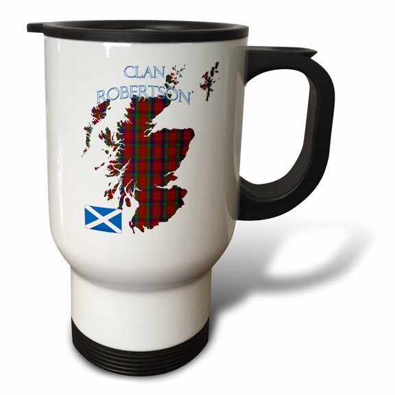3drose, Outline of Scotland with the Robertson Clan Family Tartan., 14oz Stainless Steel Travel Mug
