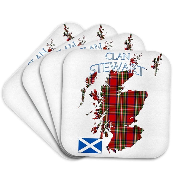 3drose, Outline of Scotland with the Stewart Clan Family Tartan., Set of 4 Coasters - Cork