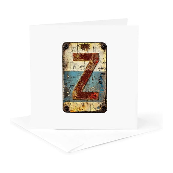 3drose, Outstanding Letter Z. Grunge Metal Monogram, Industrial Style Gift, 1 Greeting Card with Envelope