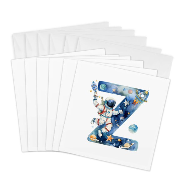 3drose, Outstanding Letter Z. Space Flight Astronaut Amazing Monogram Gift, 6 Greeting Cards with Envelopes
