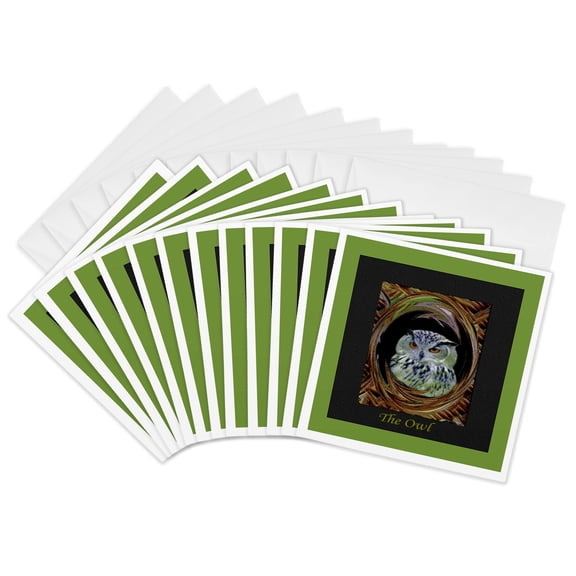 3drose, Owl, 12 Greeting Cards with Envelopes