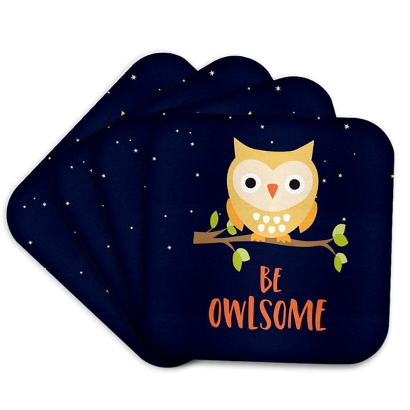 3drose, Owl Bird Animal at Night - Be Owlsome, Set of 4 Coasters - Cork