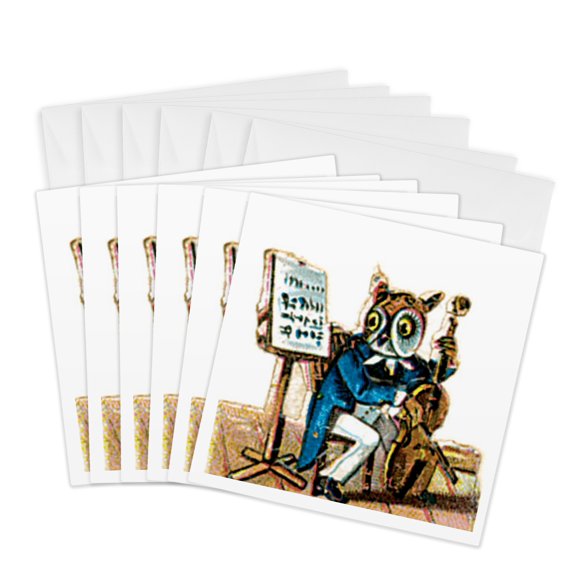 3drose, Owl Musician, 6 Greeting Cards with Envelopes